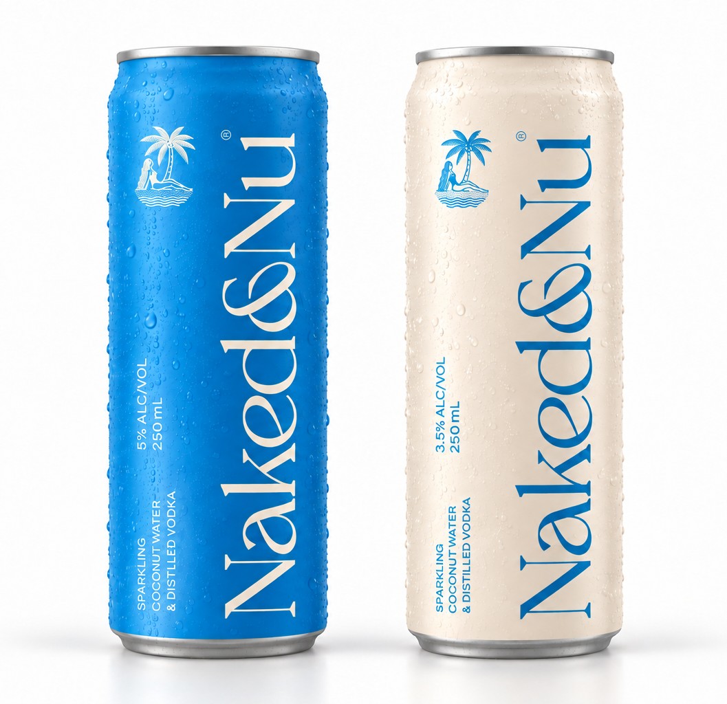 Two Naked&Nu cans, sparkling coconut water and vodka